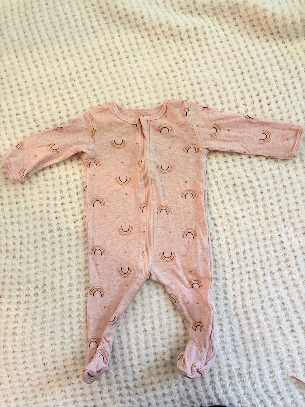 Petit Lem Pink Rainbow & Star Zip Footed One-Piece